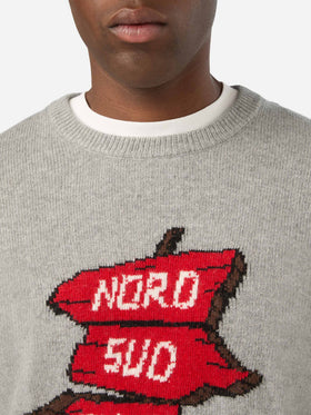 Pull col rond Grey Heron en maille avec intarsia Nord Sud Ovest Est | Special edition 