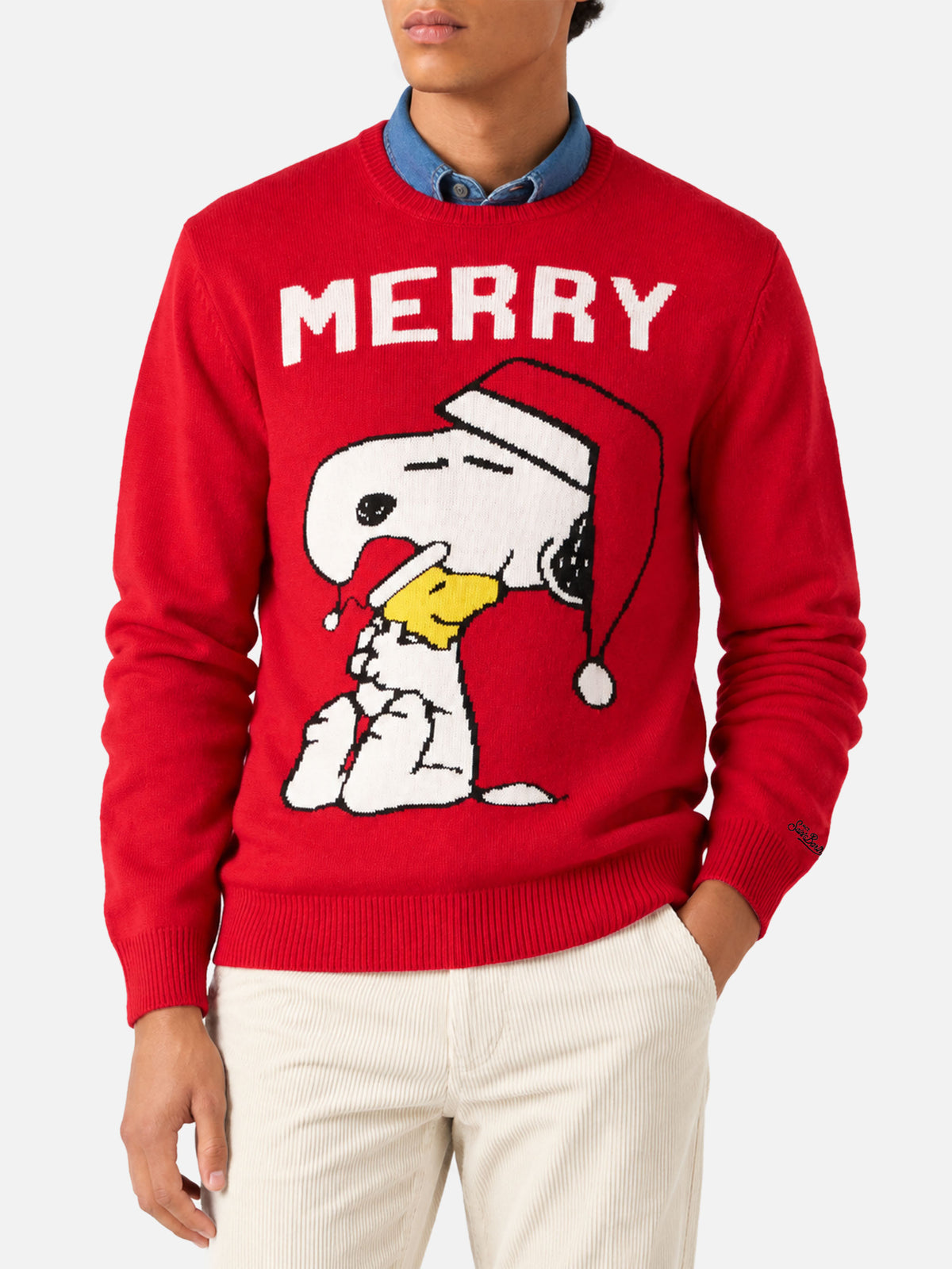 Red Heron sweater with Snoopy Merry jacquard | Special edition