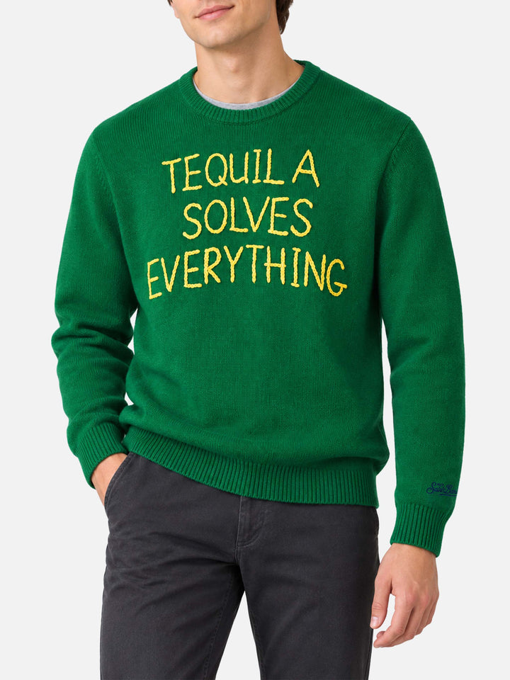 Pull col rond avec broderie Tequila solves everything 