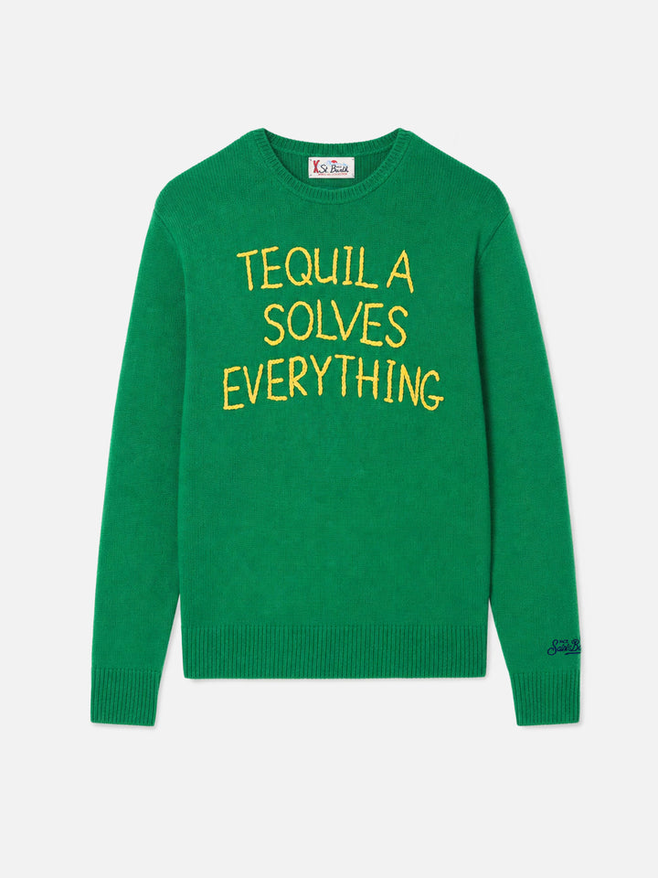 Pull col rond avec broderie Tequila solves everything 