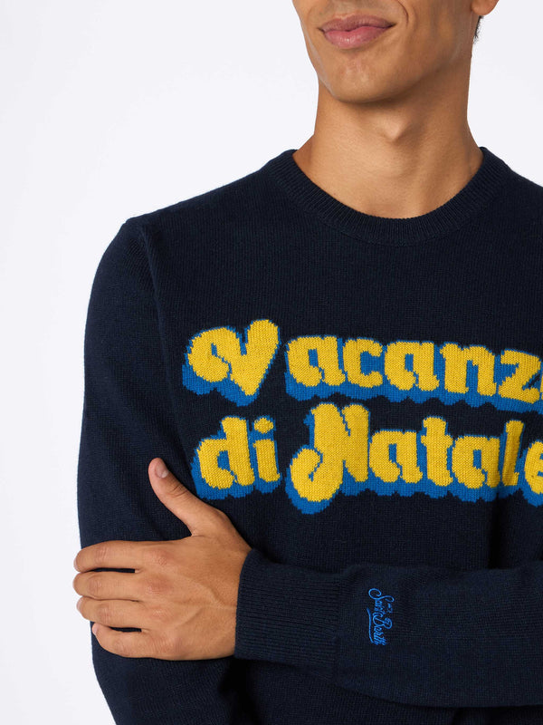 Blauer Herrenpullover Heron mit Logo-Jacquard-Print Vacanze di Natale | VACANZE DI NATALE SONDERAUSGABE