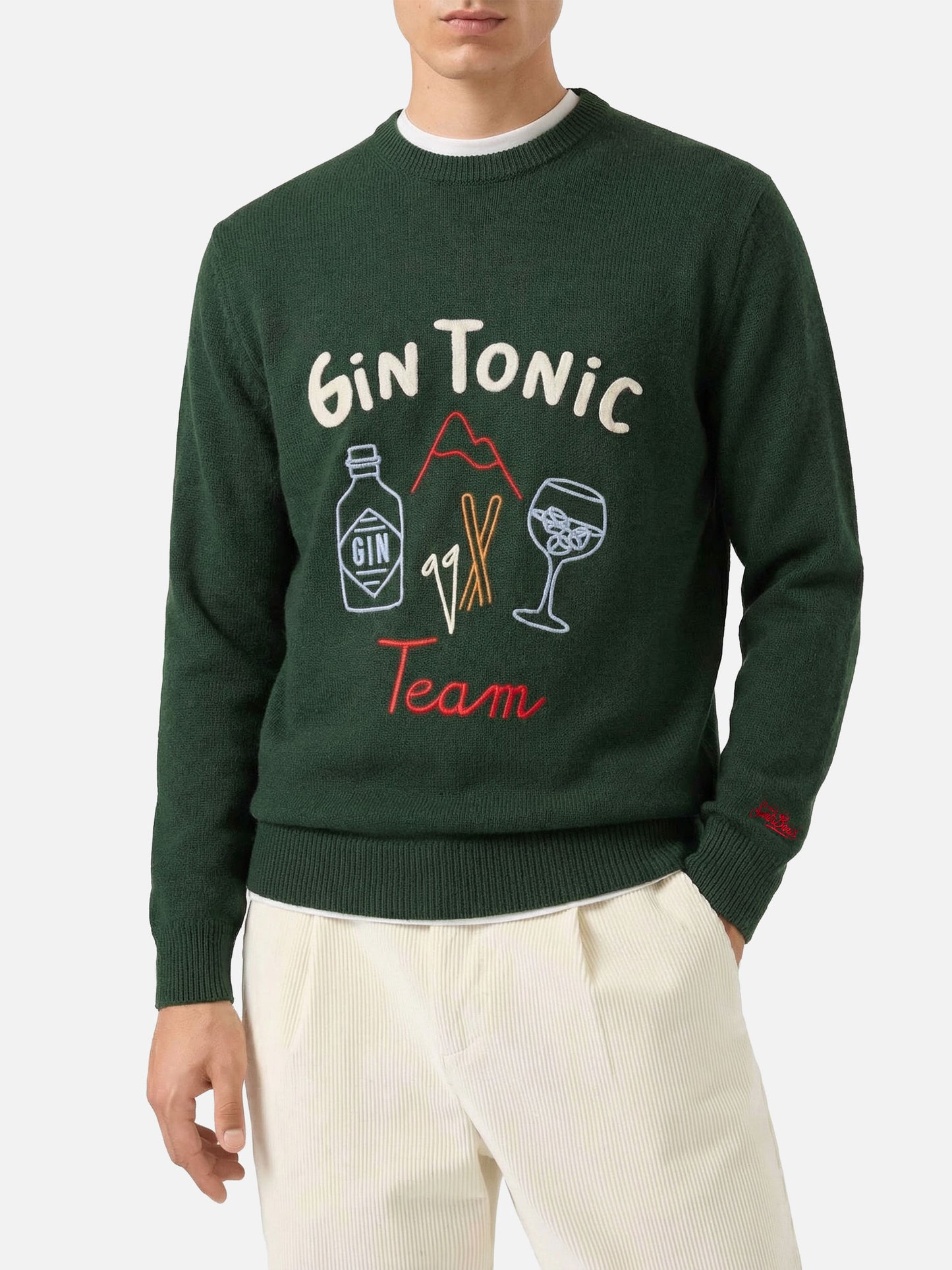 Green crewneck Heron with Gin Tonic embroidery