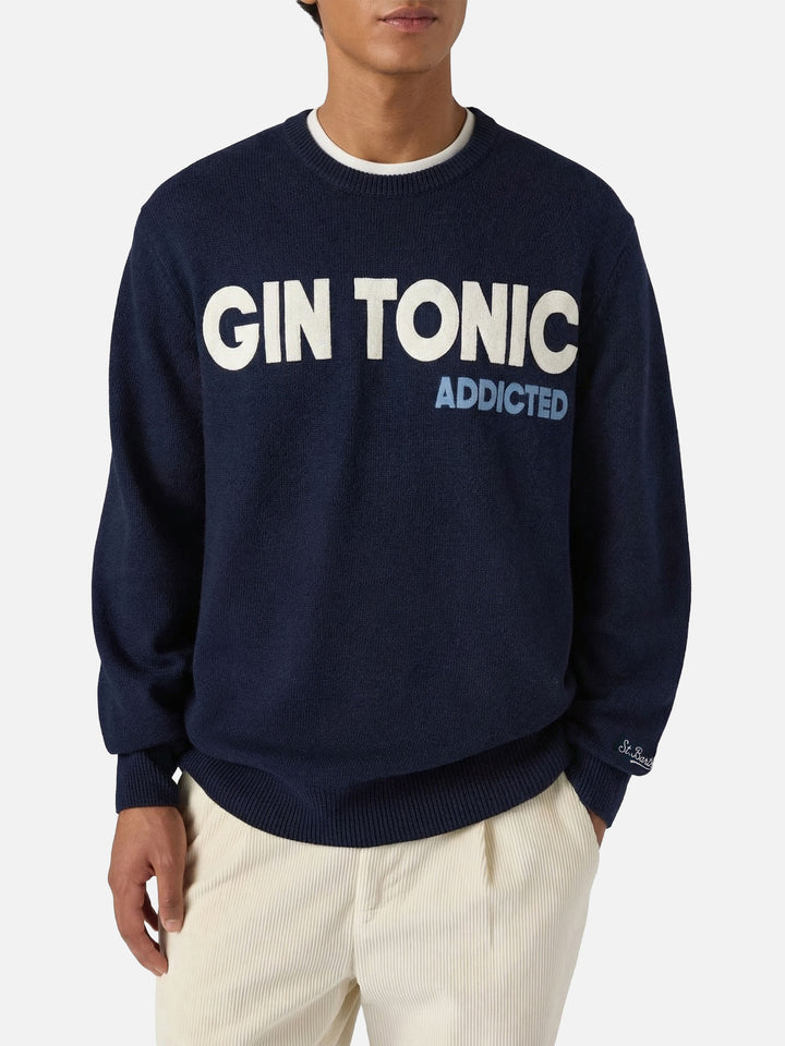 Navy blue crewneck Heron with Gin tonic addicted jacquard