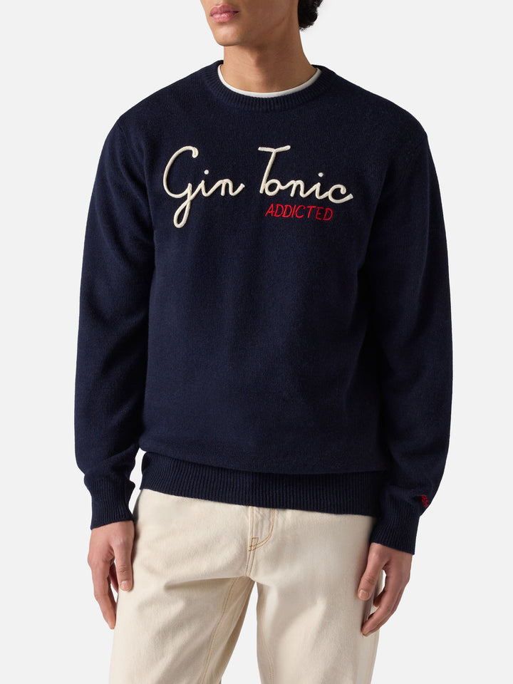 Girocollo Heron blu navy con ricamo Gin Tonic Addicted