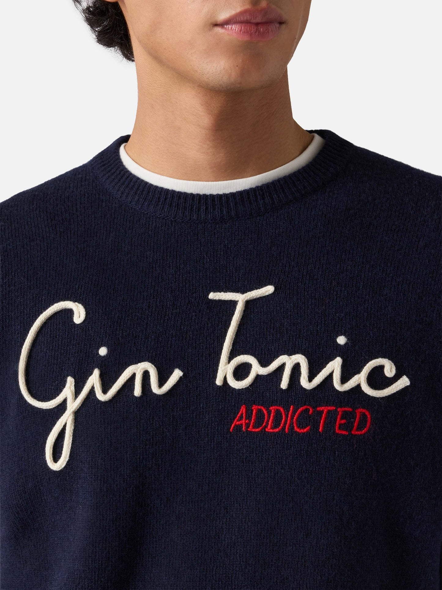 Girocollo Heron blu navy con ricamo Gin Tonic Addicted