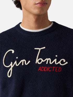 Girocollo Heron blu navy con ricamo Gin Tonic Addicted