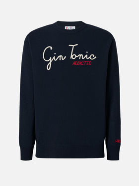 Girocollo Heron blu navy con ricamo Gin Tonic Addicted