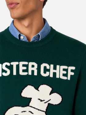 Dark green Heron crewneck sweater with Snoopy Master Chef jacquard | Special edition