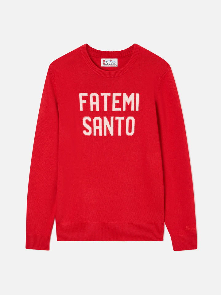 Maglia girocollo Heron rossa con intarsio Fatemi Santo
