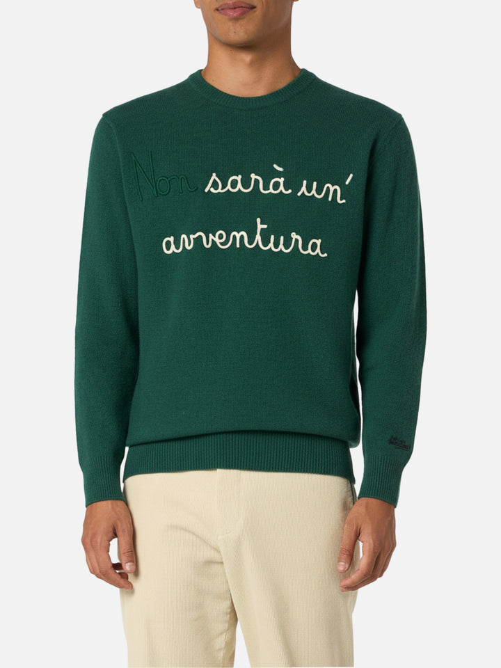 Maglione da uomo verde Heron con ricamo Non sarà un'avventura
