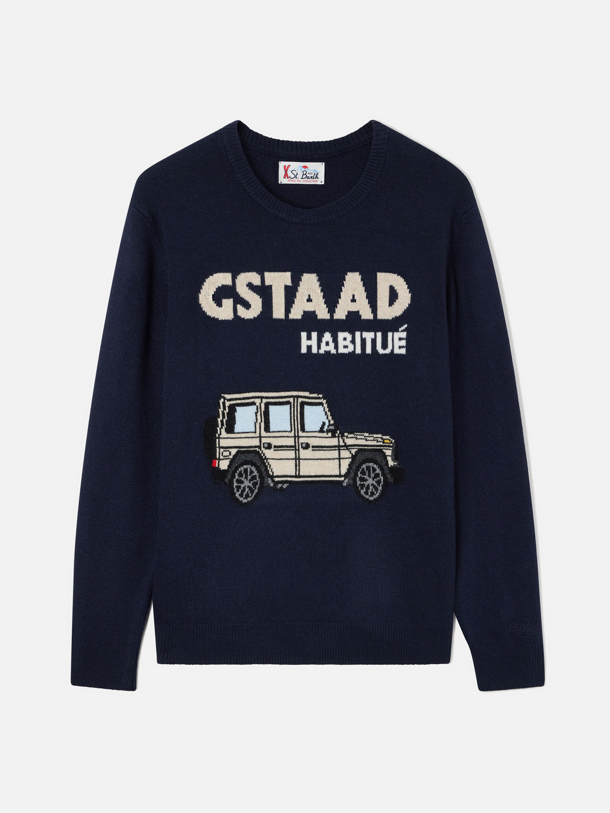 Maglia girocollo Heron blu navy con intarsio Gstaad Habitué