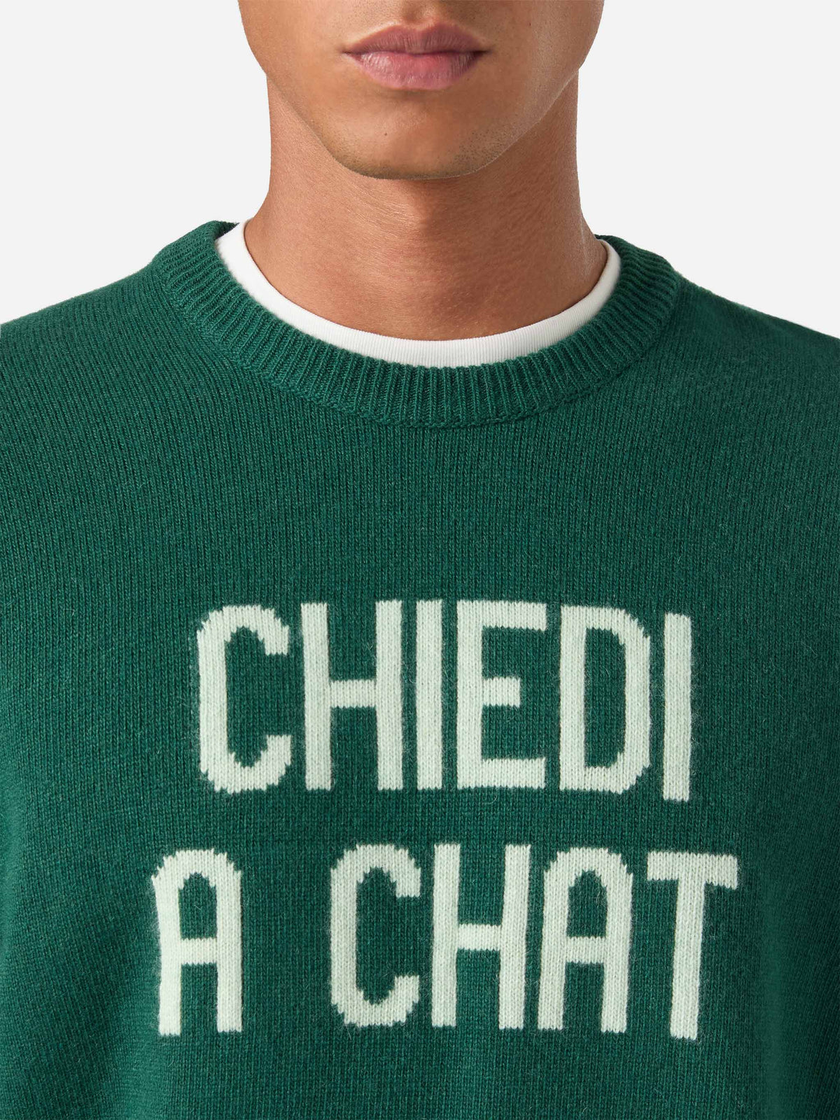 Maglia girocollo Heron verde con intarsio Chiedi A Chat