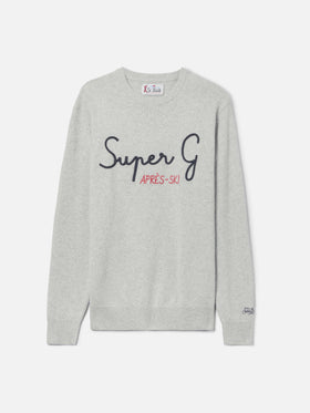 Maglione grigio chiaro Heron con ricamo super G | SUPER G SPECIAL EDITION