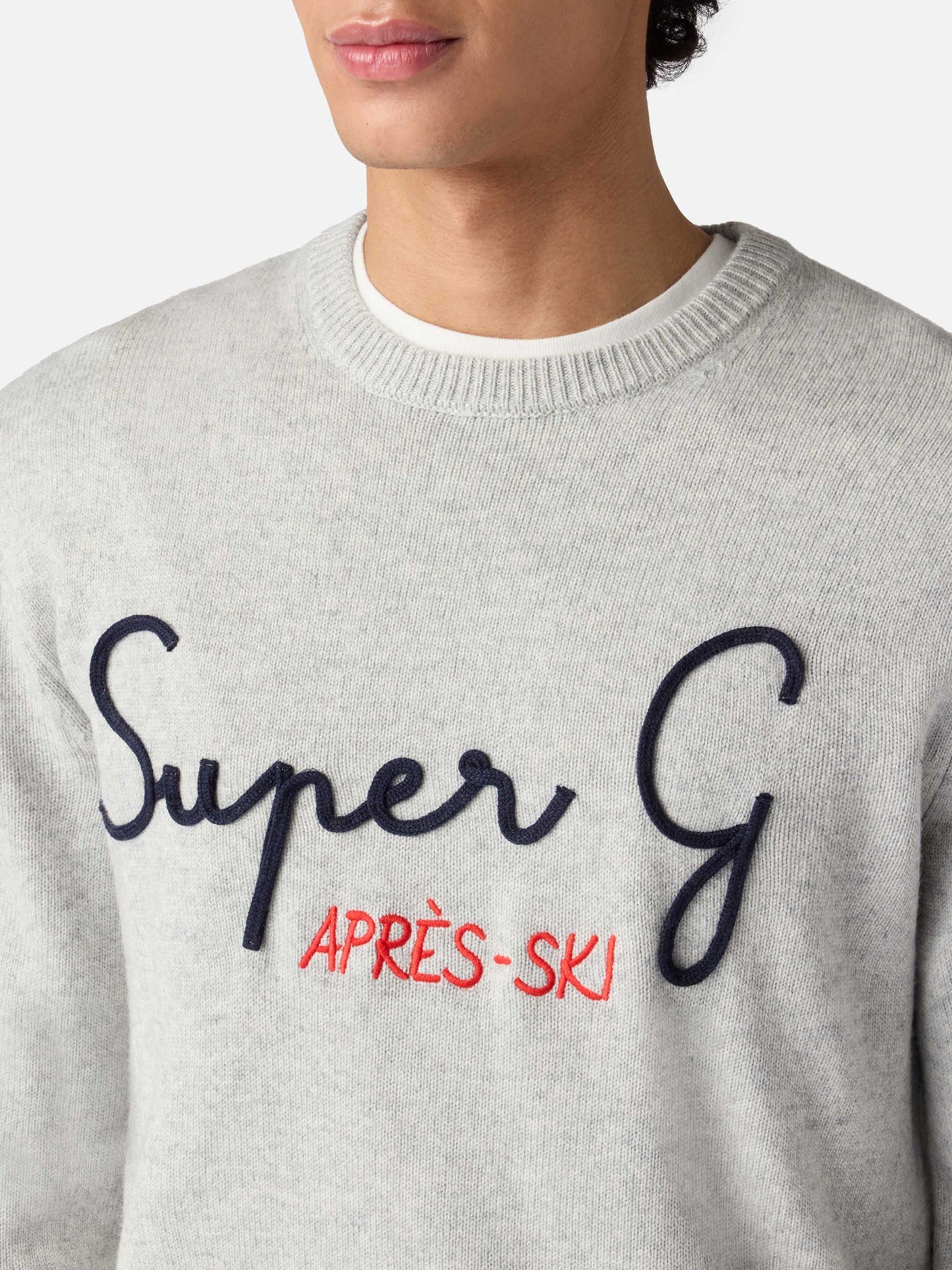 Maglione grigio chiaro Heron con ricamo super G | SUPER G SPECIAL EDITION
