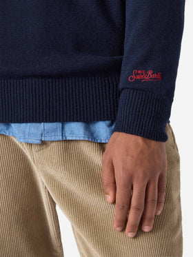 Blended cashmere sweater Heron with Posta Cortina embroidery