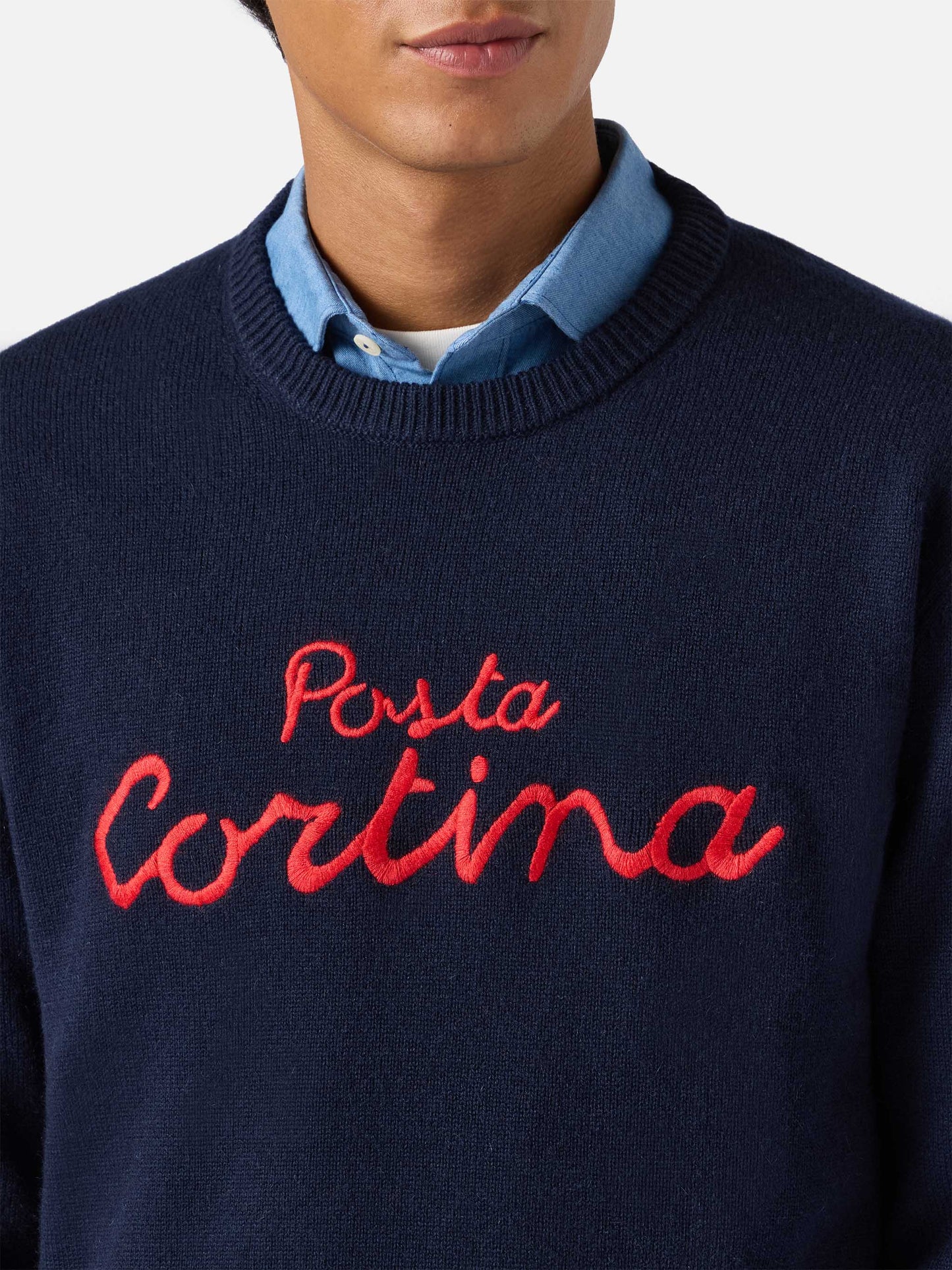 Blended cashmere sweater Heron with Posta Cortina embroidery