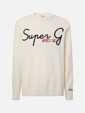 Off-white crewneck Heron with Super G embroidery | SUPER G SPECIAL EDITION
