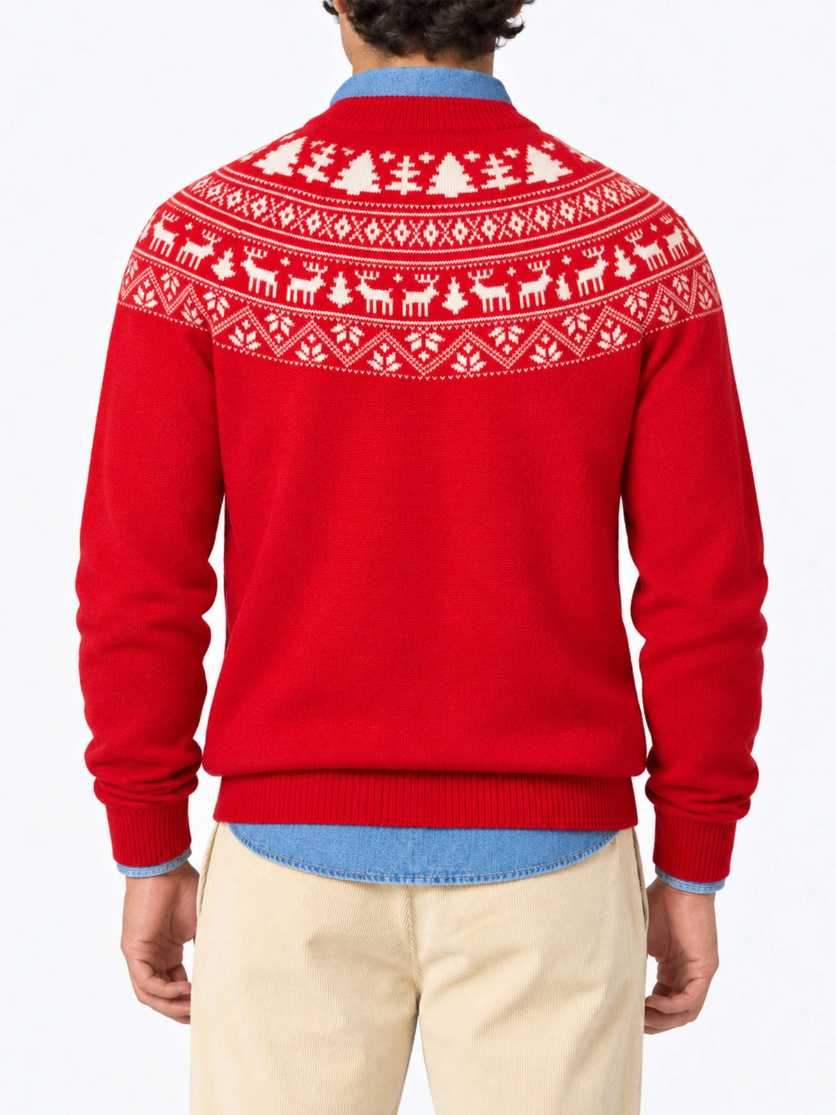Pull rouge Heron avec jacquard Fair Isle et jacquard I'm not a Saint 