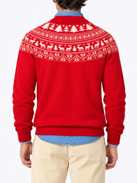 Pull rouge Heron avec jacquard Fair Isle et jacquard I'm not a Saint 