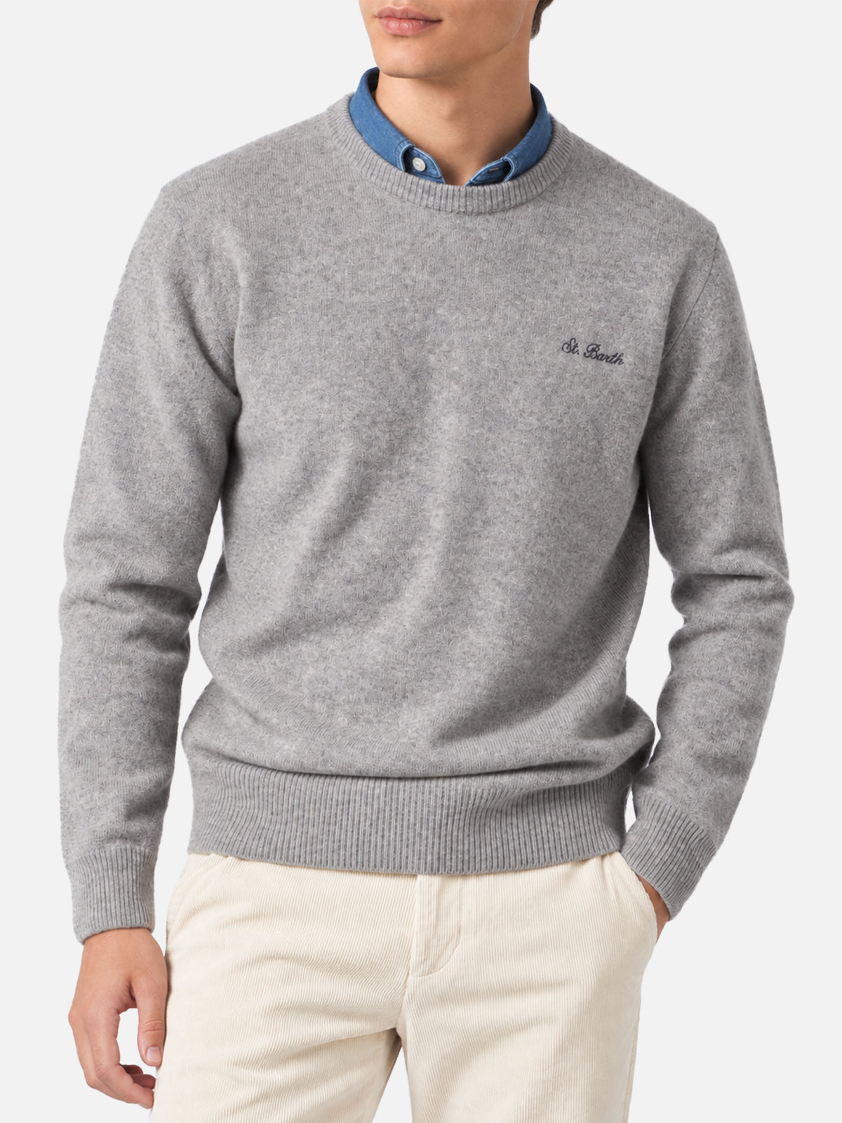 Light grey melange Heron sweater with logo embroidery