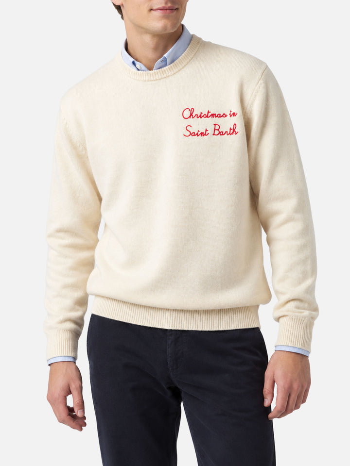 Off white Heron crewneck sweater with Christmas embroidery