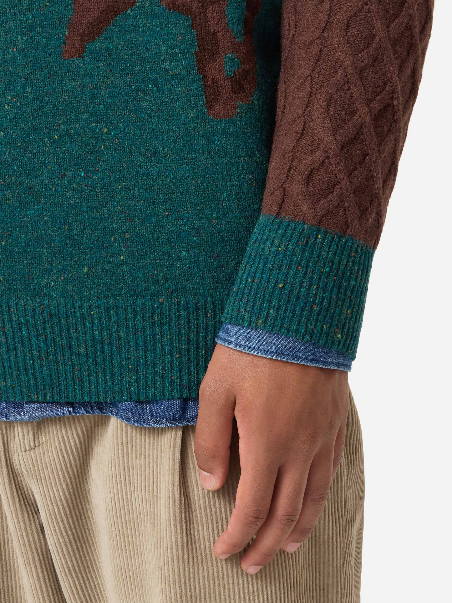 Crewneck donegal sweater Heron with polo jacquard
