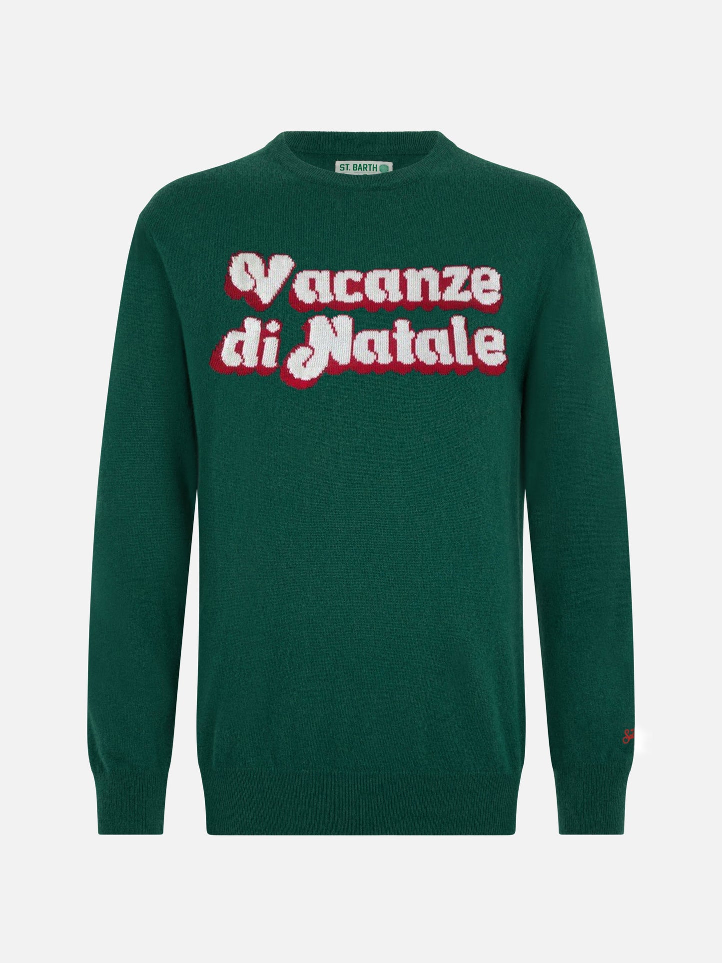 Grüner Herrenpullover Heron mit Vacanze di Natale-Logo aus Jacquard | VACANZE DI NATALE SONDERAUSGABE