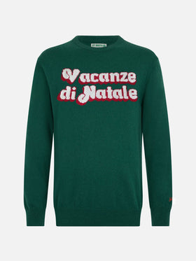 Grüner Herrenpullover Heron mit Vacanze di Natale-Logo aus Jacquard | VACANZE DI NATALE SONDERAUSGABE