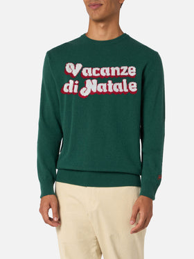 Grüner Herrenpullover Heron mit Vacanze di Natale-Logo aus Jacquard | VACANZE DI NATALE SONDERAUSGABE