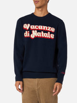 Blauer Herrenpullover Heron mit Vacanze di Natale-Logo aus Jacquard | VACANZE DI NATALE SONDERAUSGABE