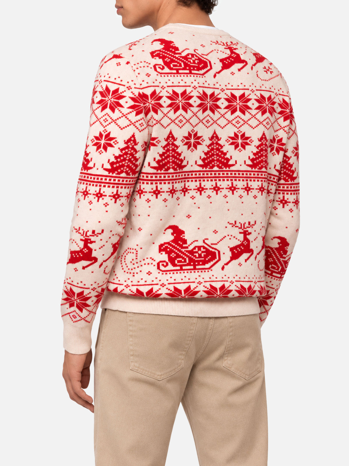 Roter Pullover Heron mit Fair-Isle- und Dear-Santa-Jacquard 