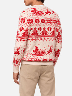 Roter Pullover Heron mit Fair-Isle- und Dear-Santa-Jacquard 
