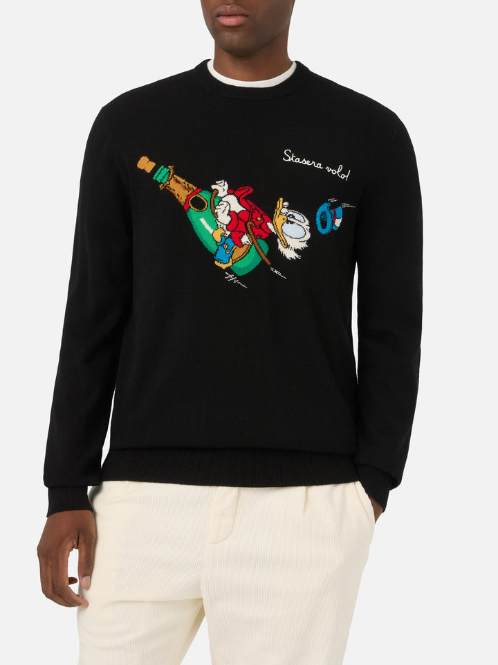 Black Heron Light crewneck knit with Scrooge McDuck intarsia and embroidery | Special edition