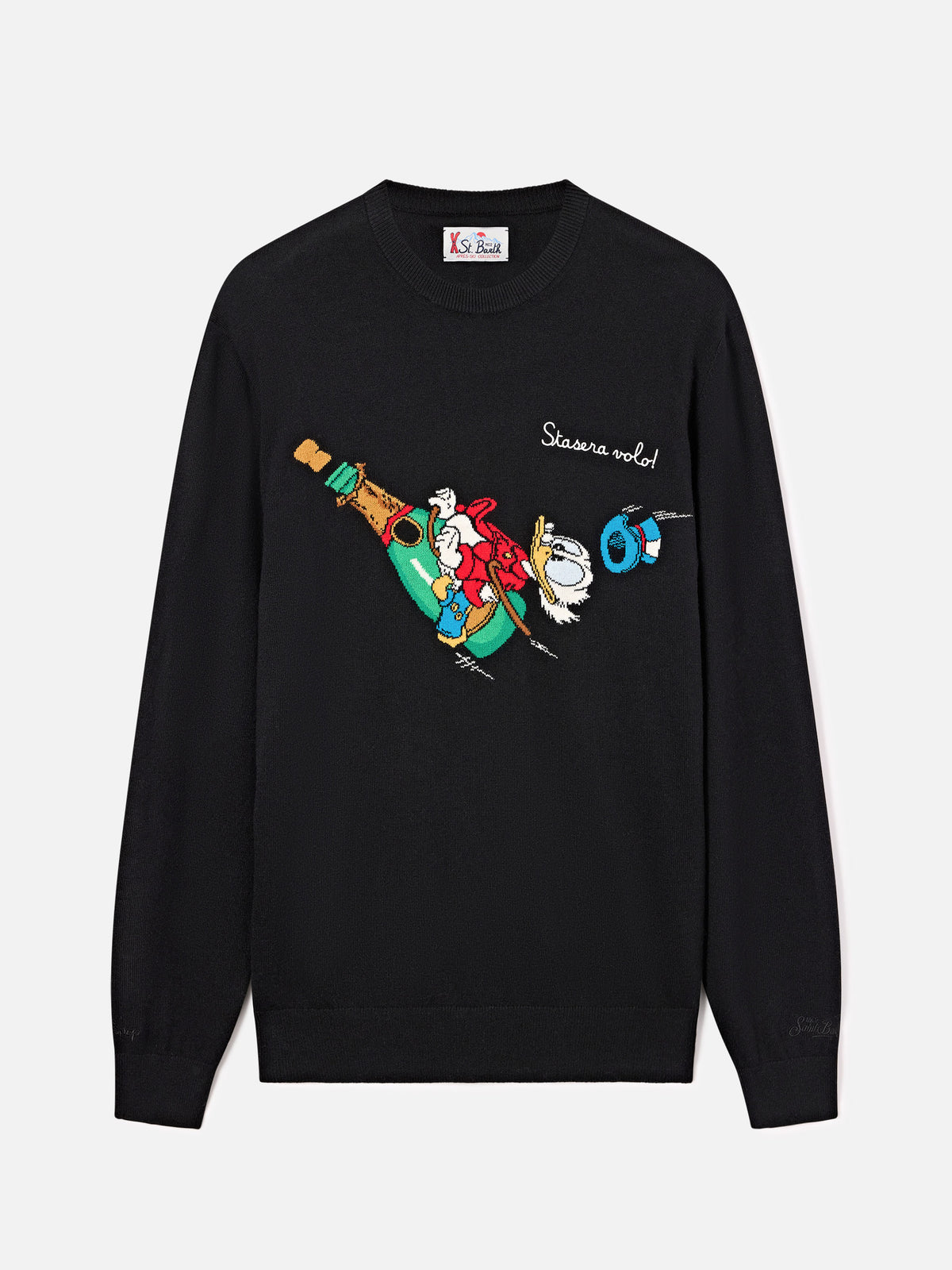 Maglia girocollo Heron Light nera con intarsio e ricamo Zio Paperone | Special edition