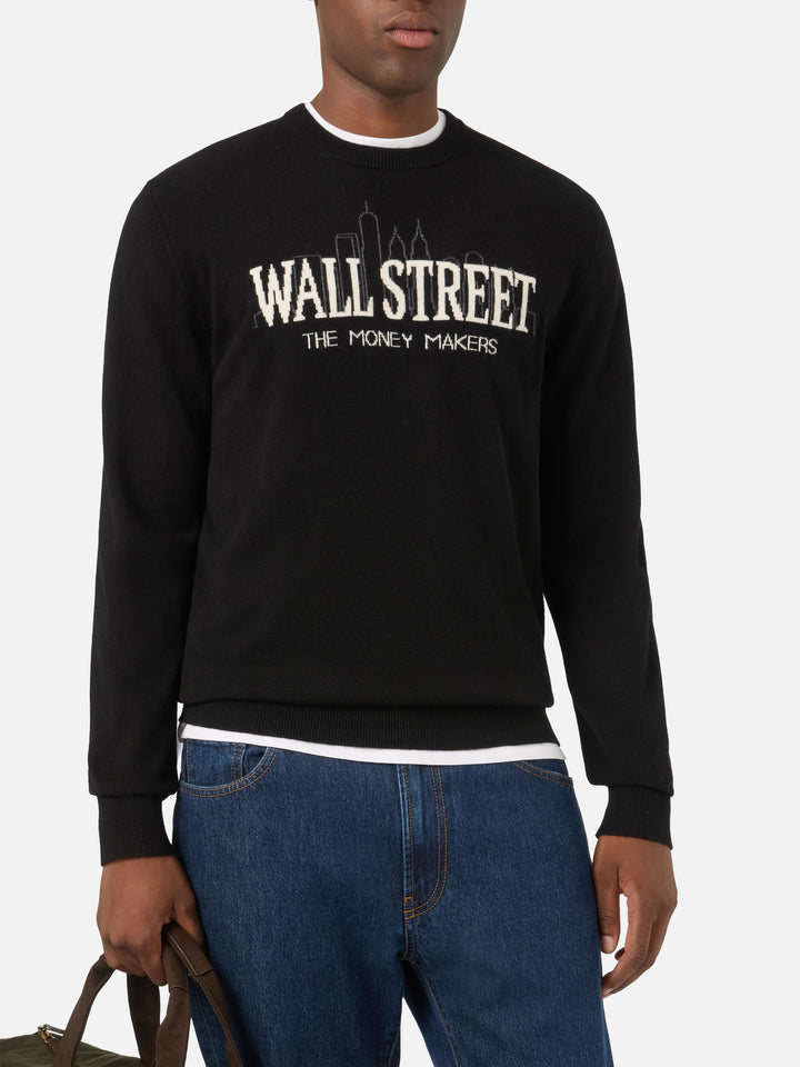 Pull col rond en maille Black Heron Light avec intarsia Wall Street | Special edition 