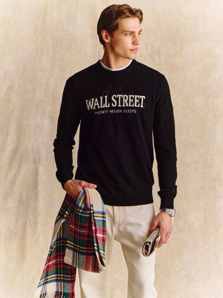 Black Heron Light crewneck knit with Wall Street intarsia | Special edition