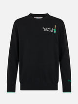 Man black sweater Heron with Non ci resta che sbocciare embroidery