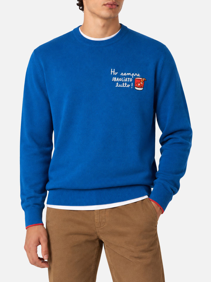 Blue Heron Light crewneck sweater with Ho sempre sbagliato embroidery