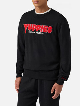 Heron Light crewneck in black with Yuppies jacquard and embroidery | YUPPIES SPECIAL EDITION