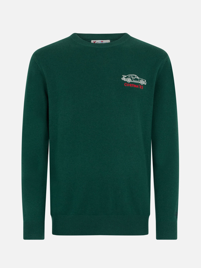 Maglione da uomo verde Heron con ricamo Cortina'83 speed