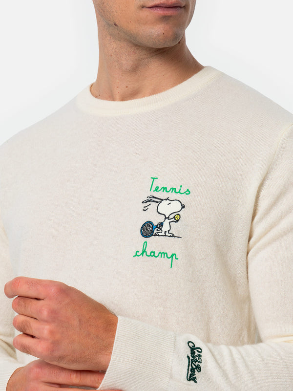 Maglione bianco da uomo Heron con ricamo Snoopy  tennis champ | SNOOPY PEANUTS SPECIAL EDITION