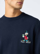 Blauer Pullover für Herren mit Heron-Motiv und Dagobert Duck-Stickerei | DISNEY SPECIAL EDITION