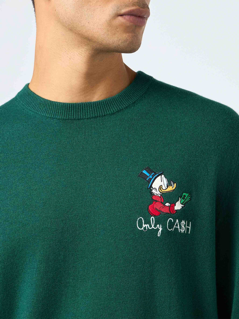 Maglione da uomo verde Heron con ricamo Scrooge only cash | EDIZIONE SPECIALE DISNEY