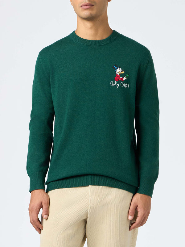 Grüner Herrenpullover Heron mit Dagobert-Stickerei | DISNEY SPECIAL EDITION