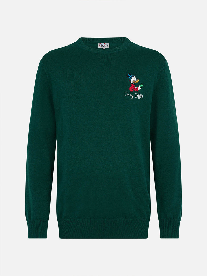 Maglione da uomo verde Heron con ricamo Scrooge only cash | EDIZIONE SPECIALE DISNEY