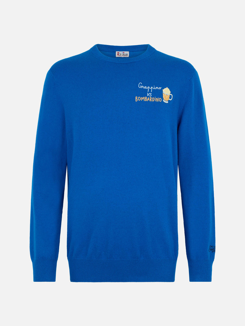 Maglione da uomo ski blu Heron con ricamo Grappino vs Bombardino