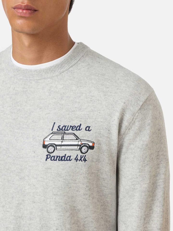 Crewneck sweater Heron with I saved a Panda 4x4 embroidery | FIAT PANDA SPECIAL EDITION
