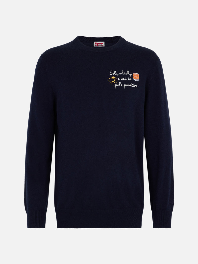 Man blue sweater Heron Light with Sole, Whisky e sei in Pole Position! embroidery| VACANZE DI NATALE SPECIAL EDITION