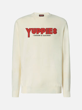 Heron Light sweater in white with Yuppies jacquard and embroidery | YUPPIES SPECIAL EDITION
