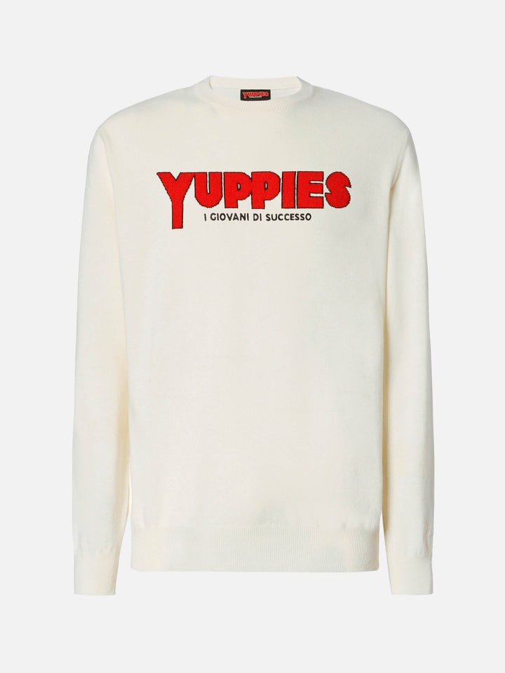 Weißes Heron Light Rundhals-Sweatshirt mit Yuppies-Jacquard und Stickerei | YUPPIES SPECIAL EDITION 